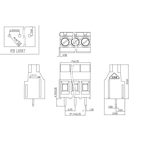 Terminal PCB a vite del piatto da 6,35 mm Terminale spruzzabile